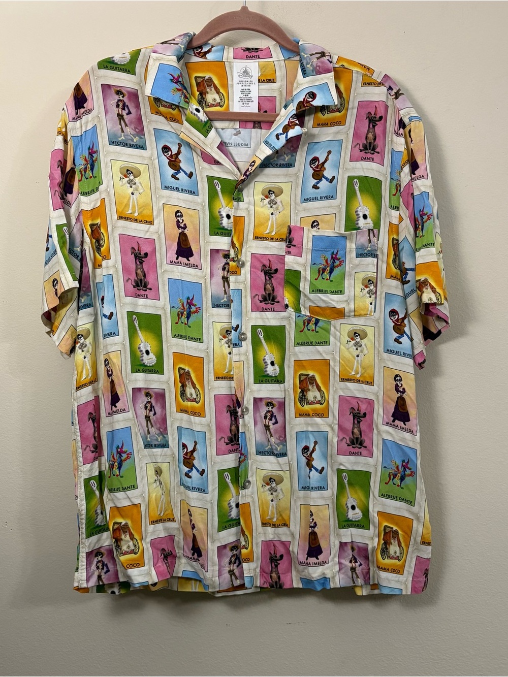 Disney Pixar Coco camp shirt button up mens L Miguel AOP loteria inspired - Picture 1 of 5